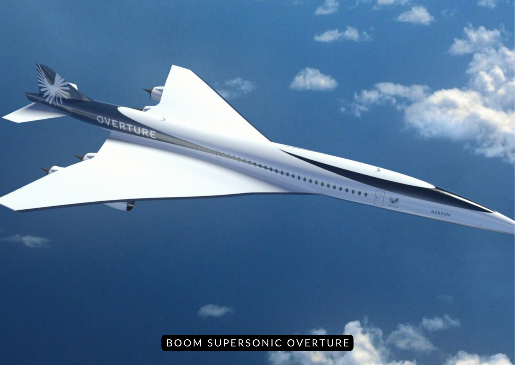 Boom Supersonic Overture concept aircraft rendering over clouds